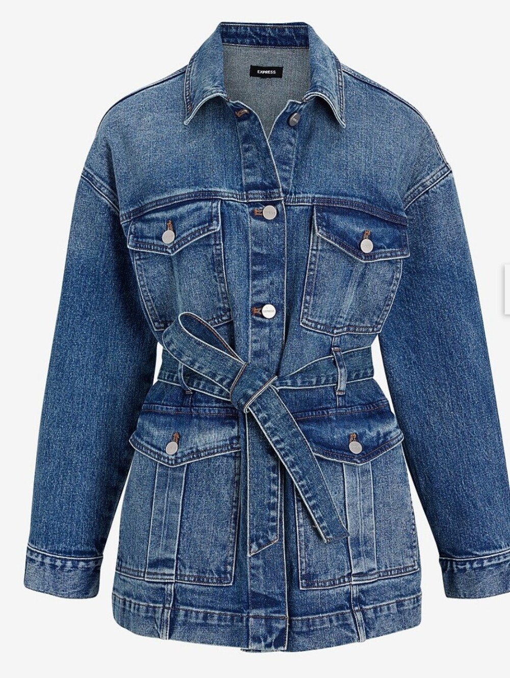 Express Blue Denim Belted Jacket Size L (NWT) - Picture 5 of 8
